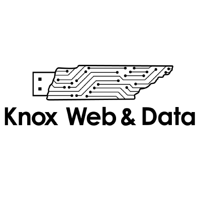 a brand logo that says 'Knox Web & Data' in bold on the bottom and has an outline of the state of Tennessee filled in with circuit board lines above the text