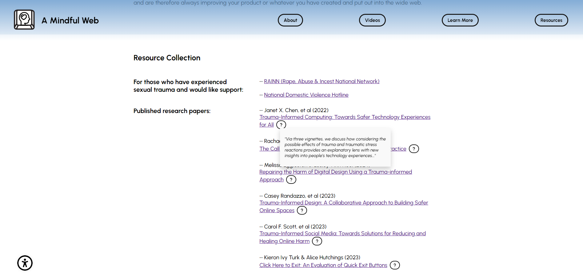 screenshot of the resources section with interaction