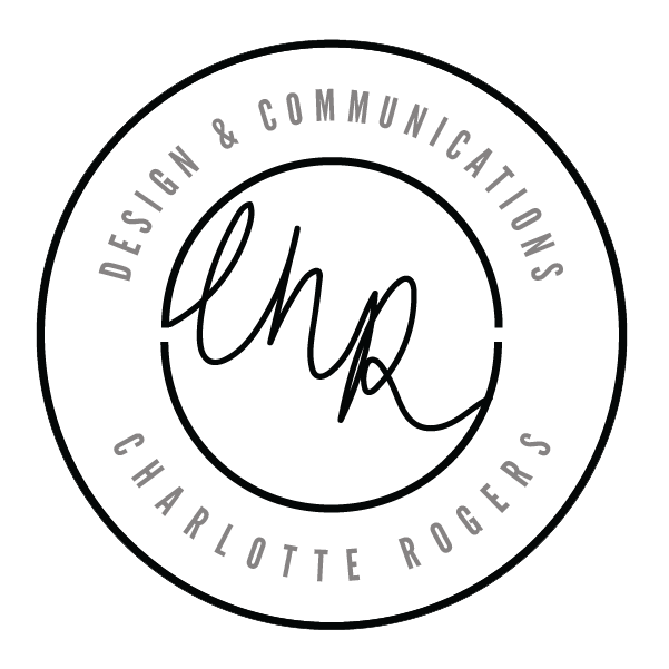 Logo with initials CR in the center and the words 'Charlotte Rogers Design and Communication' around that