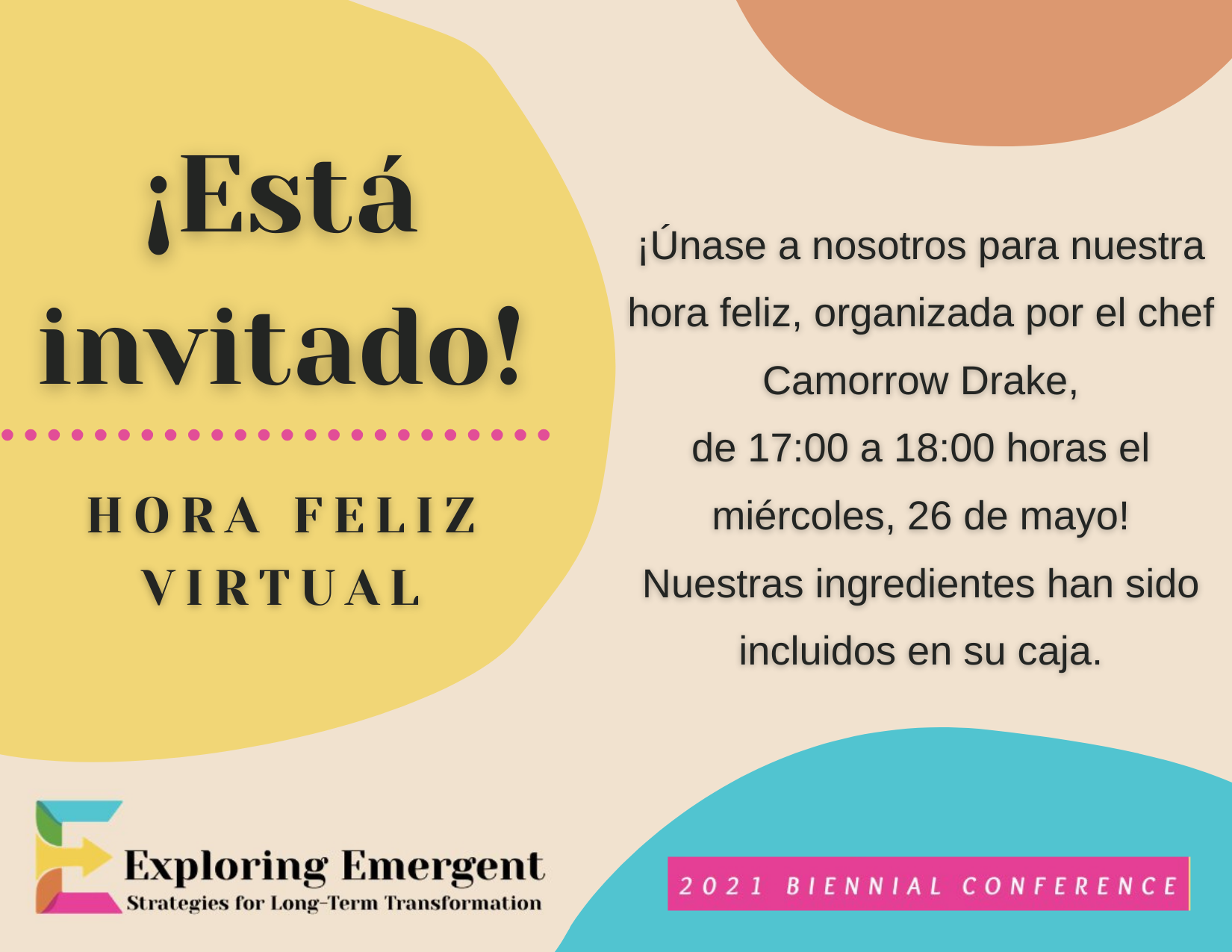 invitation to the happy hour for NCCASA's Biennial Conference in 2021 that has been designed in Spanish