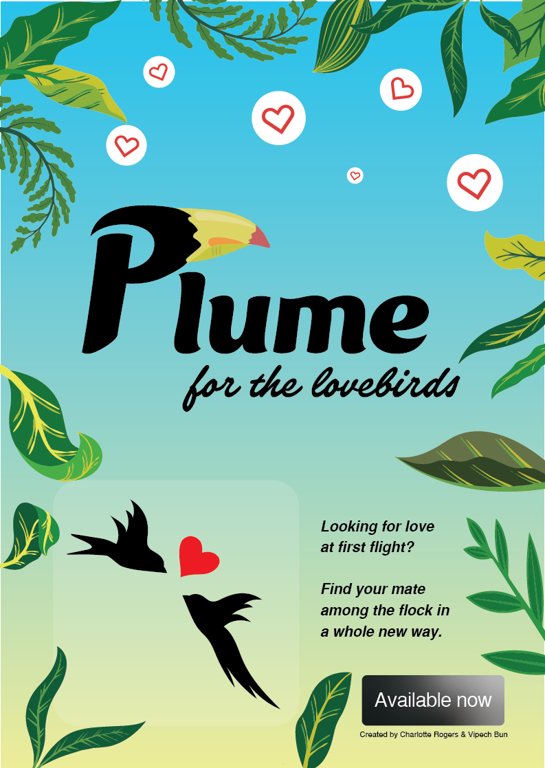 poster for the fake app wireframe I co-created called Plume