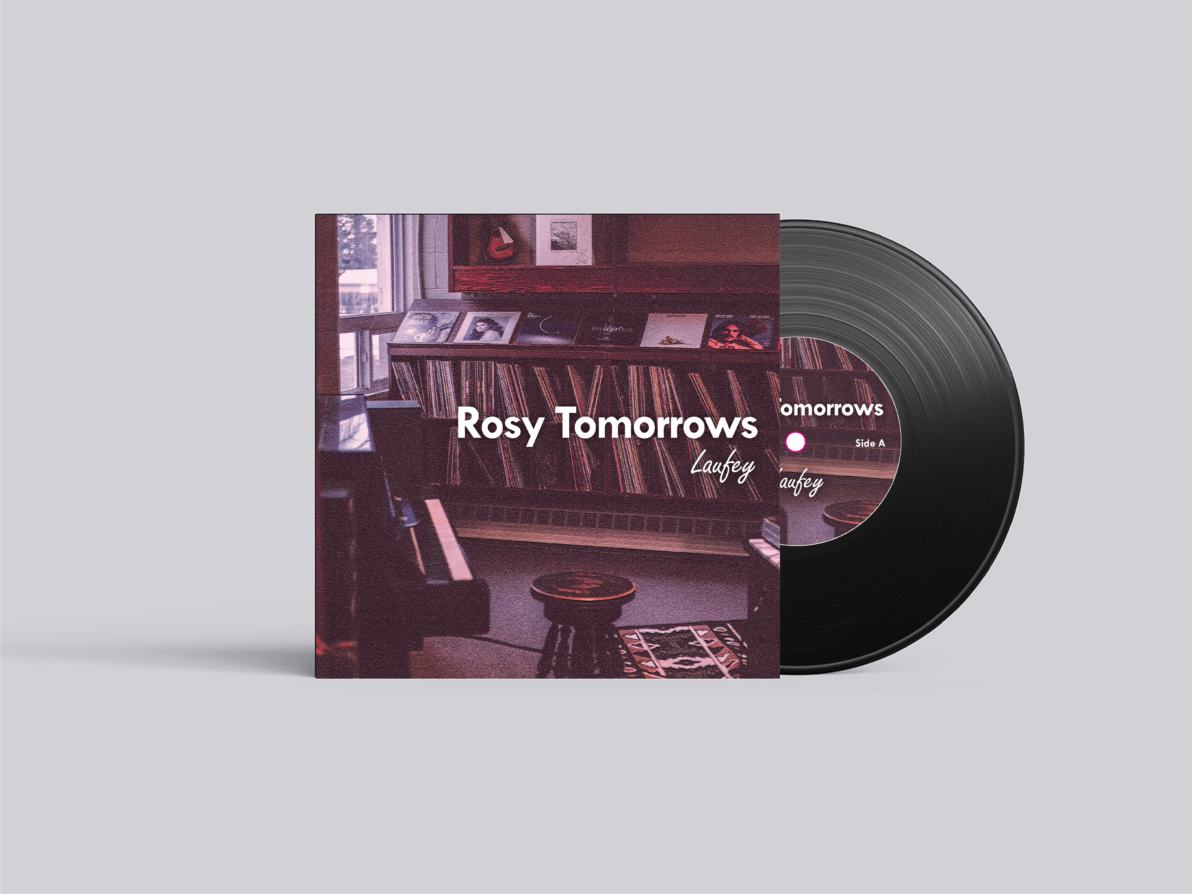 design of a musician's album called Rosy Tomorrows, mocked up with Photoshop